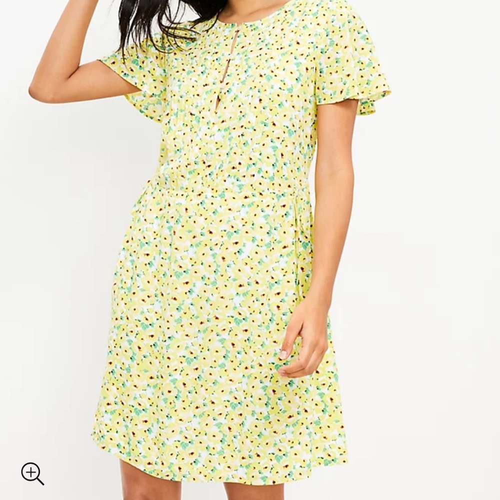 LOFT Floral Pintucked Side Tie Dress Small - Picture 10 of 14